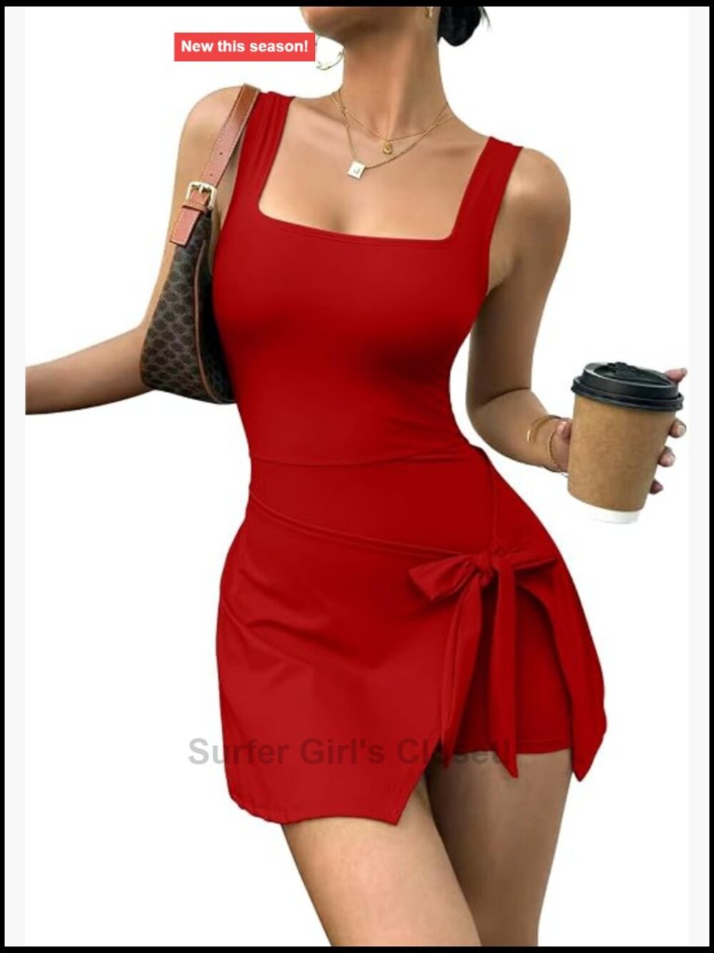 Sexy Bodycon Mini Dress with Built-In Shorts Sleeveless Square Neck Side Slit